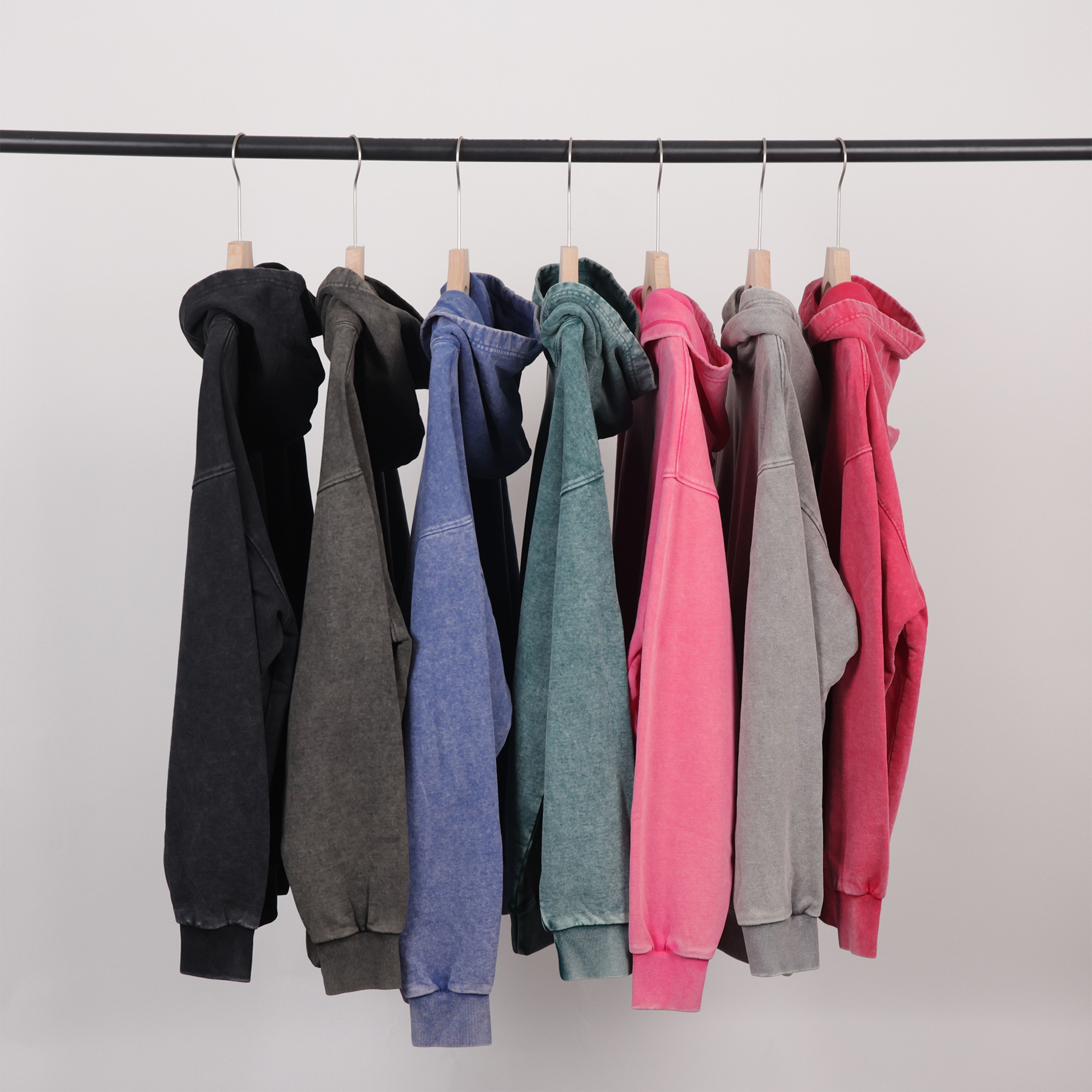 跨境450g重磅纯棉蜡染做旧连帽卫衣 美式复古立体版型毛圈卫衣男