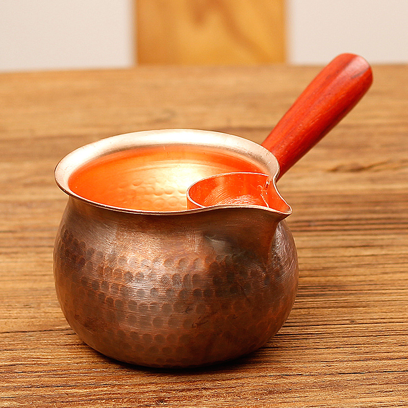 Pure copper thickened fair cup, Northwest pot, tea boiling set, tea distribution set, Gansu tea boiling and roasting pot, side-handled pot, lazy man's pot details Picture