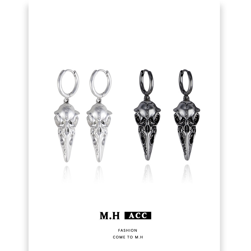Crow Skull earring women's ins fashion Gothic style, niche punk personality, original design sense earrings and earrings