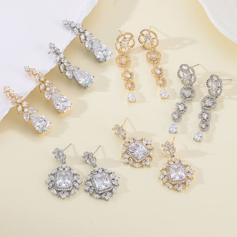 Light luxury, super sparkling zircon earrings, women's ins style, niche design sense, S925 silver needle earrings, high-end and exaggerated earrings trend full figure