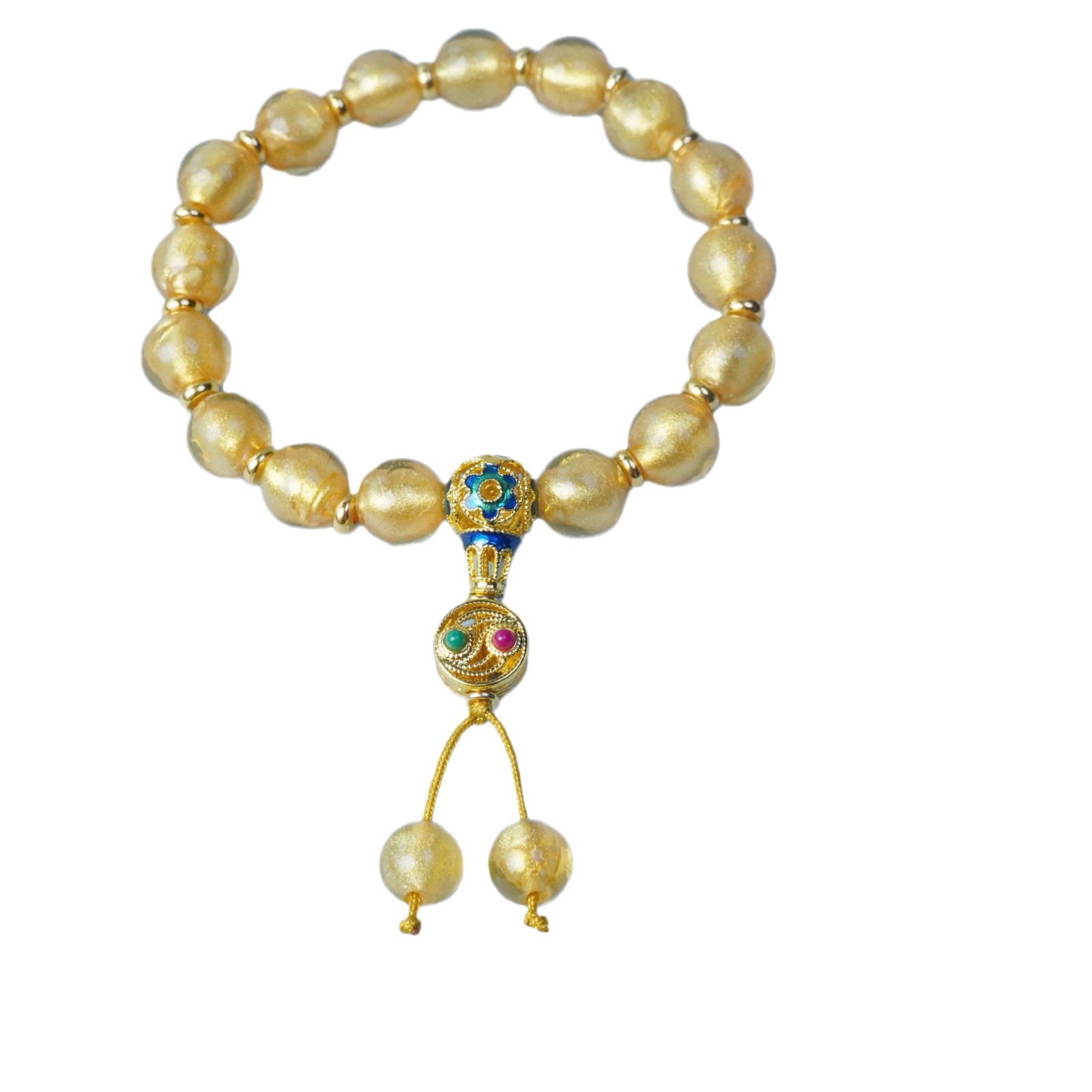 Yonghe incense ash glass bracelet, retro Chinese style, gold foil Buddhist prayer beads pendant, women's bracelet, beaded accessories Item Picture