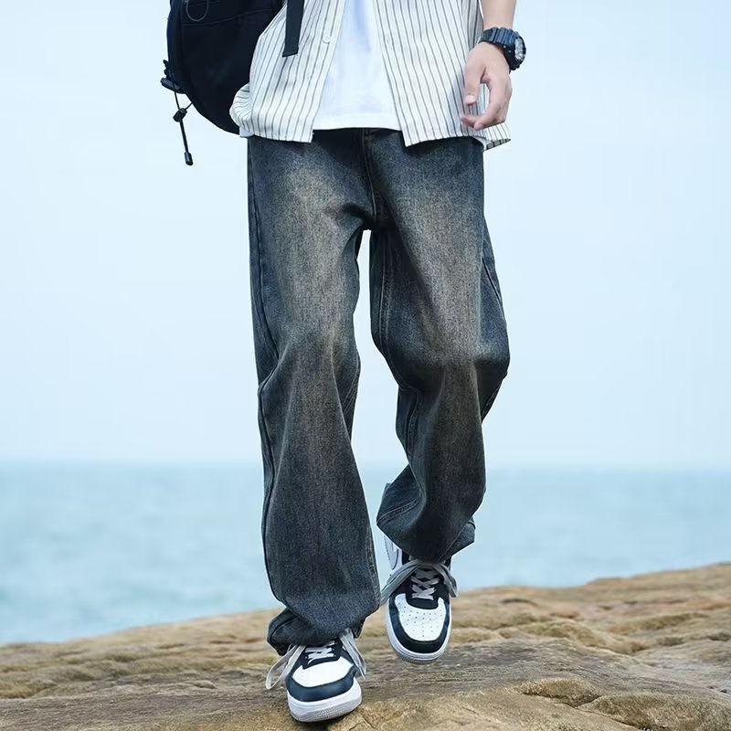 American retro jeans for men, spring and autumn trendy brand high street washed wide-leg straight-leg loose casual long pants for men Application Scenario
