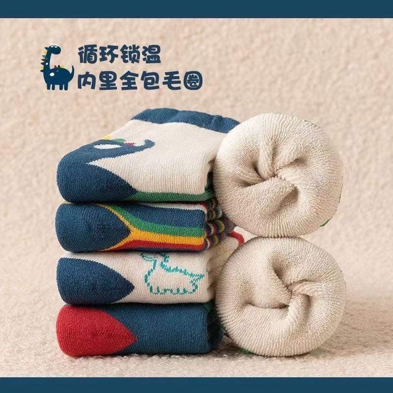 【 Winter Bestsellers 】 Thickened children's socks, autumn and winter boys' long loop fleece warm socks, Zhuji Sock Factory Specification image