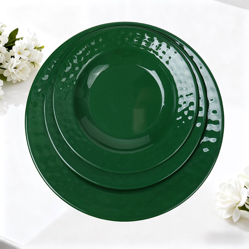 Foreign trade imitation porcelain round plates, fruit plates, vegetable plates, saucers, Western plates, commercial steak plates, pasta plates, home breakfast plates full figure