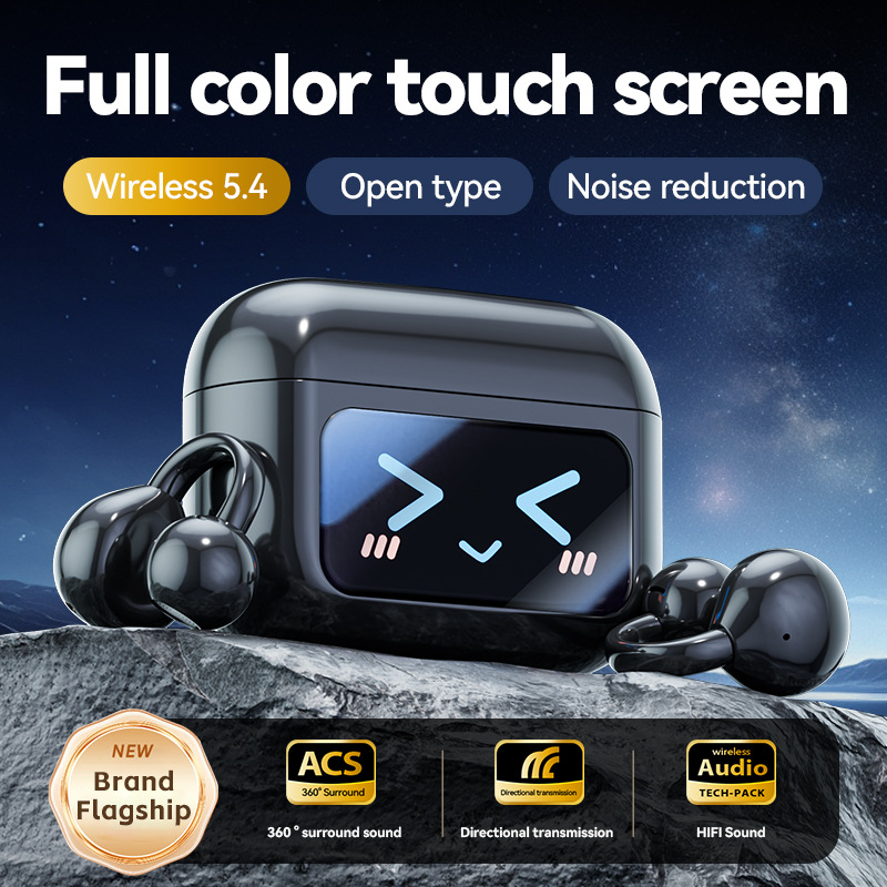 TK跨境热销爆款夹耳触摸智慧彩屏高品质AI翻译蓝牙耳机真无线运动