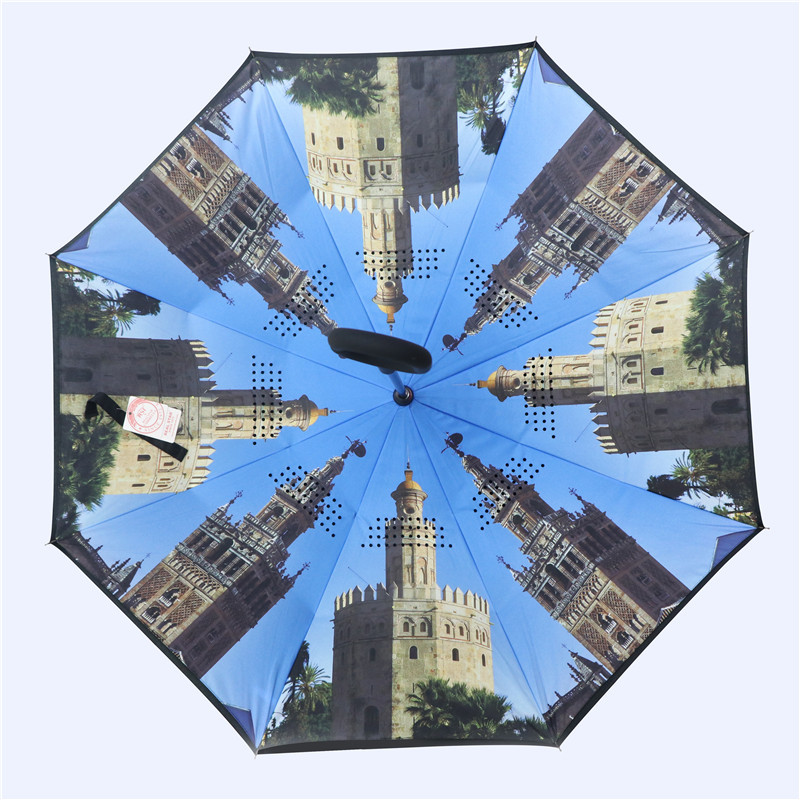 Xingbao reverse umbrella, small-batch customized umbrella, C-shaped handle hand-opening umbrella, European and American export style umbrella, digital printing Application Scenario