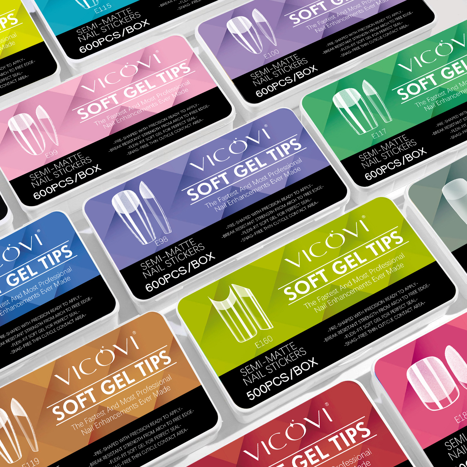 跨境新款美甲甲片免刻磨半磨砂无痕欧美磨砂假指600pcs 甲片批