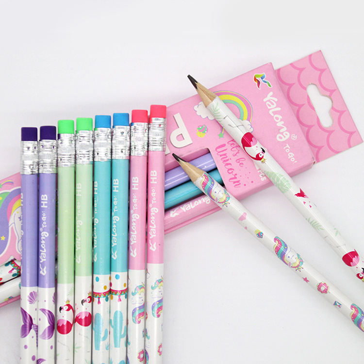Yalong Cross-border's best-selling student Logo 7-inch poplar wood pencil, triangular HB pencil with eraser