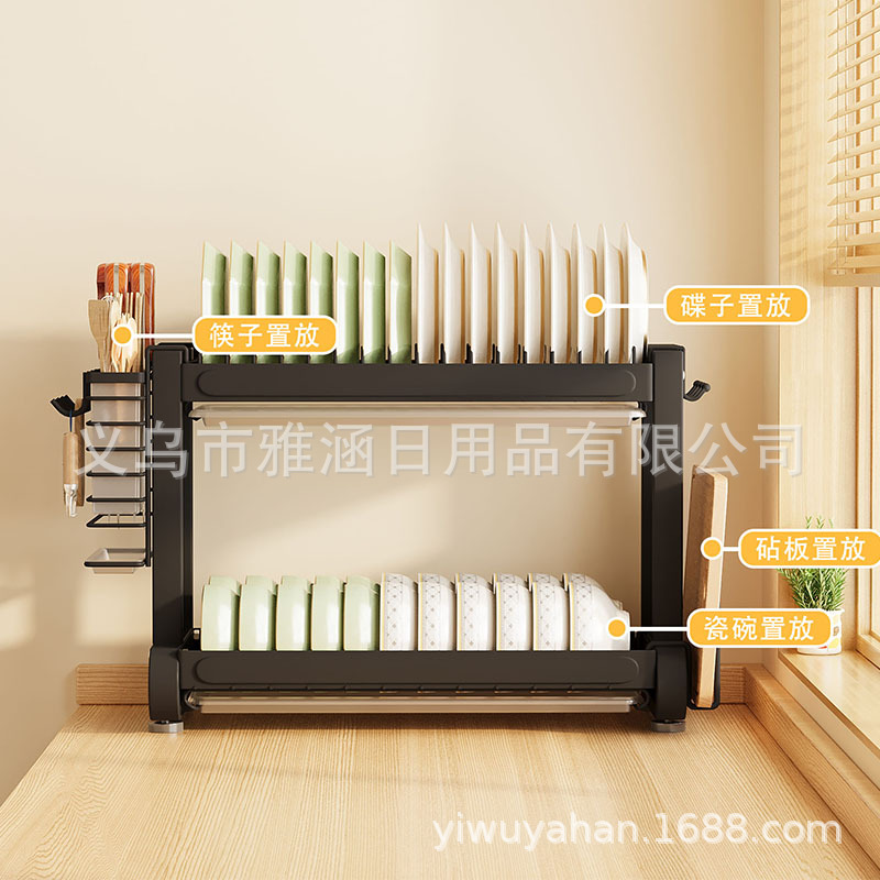 跨境铁艺多功能厨房碗盘架沥水碗碟架桌面菜板筷子碗盘收纳置物架细节图
