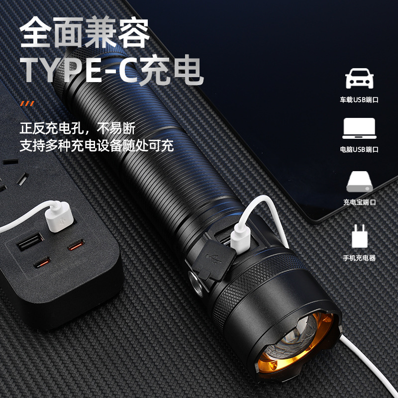 New cross-border multi-functional outdoor white laser flashlight with charging capacity display output LED emergency strong light flashlight details Picture