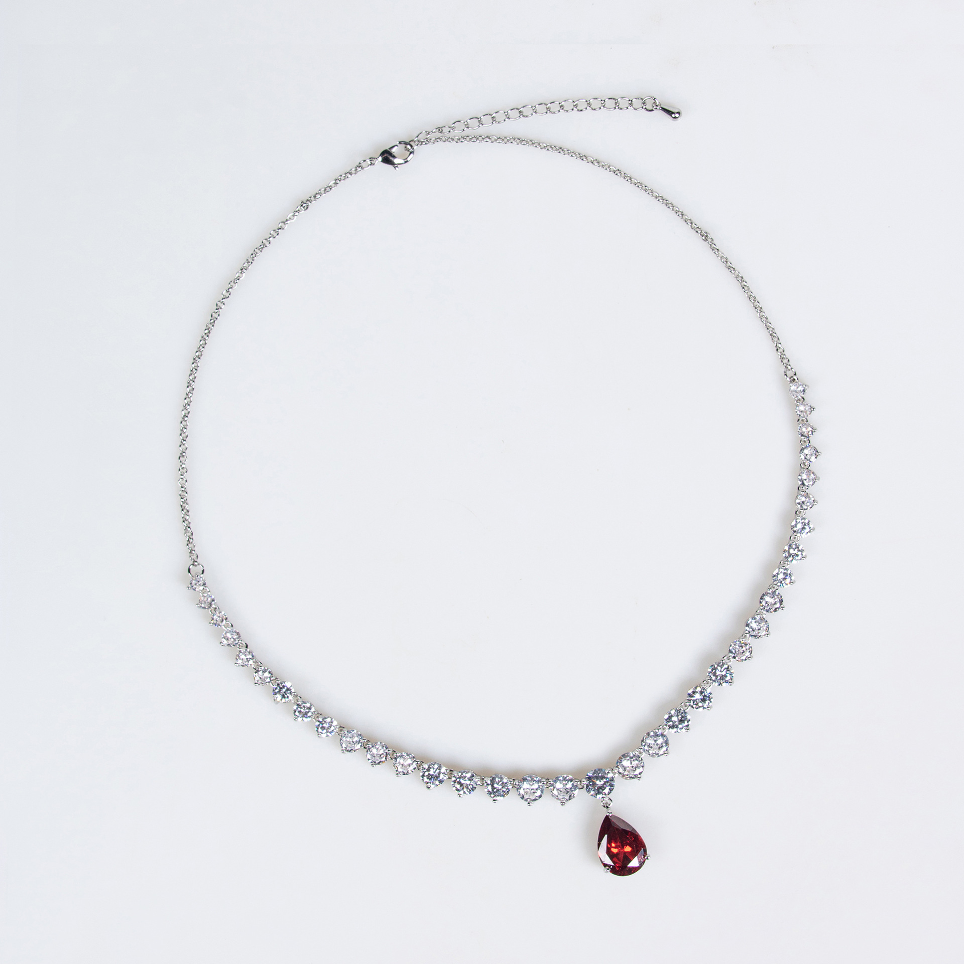 High-end luxurious water drop zircon collarbone chain bridal dress necklace, simple, elegant and fashionable European and American earring set Item Picture