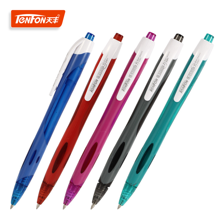 Tianfeng Dual-color five-ring plastic Ballpoint Pen with transparent color and no rubber sleeve 5330, foreign trade version Ballpoint pen full figure
