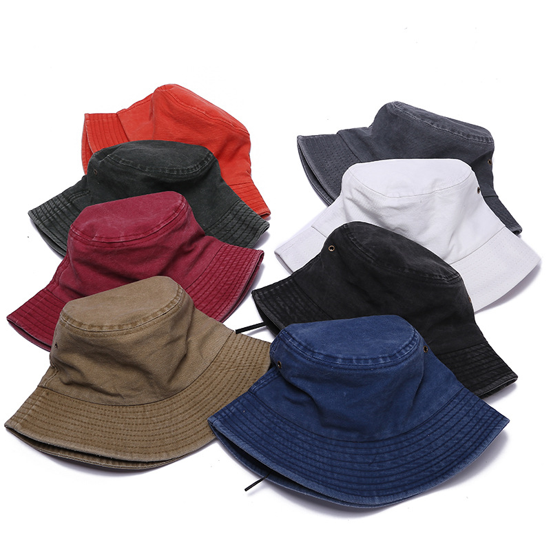 Spring and Autumn's new cotton casual solid color fisherman hat, outdoor mountaineering windproof sun hat, versatile denim basin hat full figure