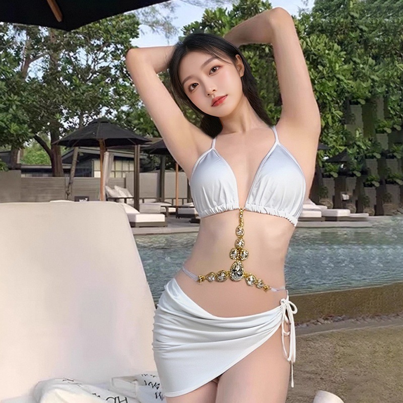 Baiya Swimwear Women 2025 New Style Lace-up waist-Showing Wrap Dress Three-piece Set Bikini Hot Spring Vacation Swimwear Wholesale -125107 Specification image