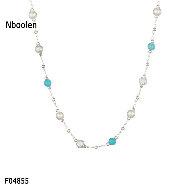 Bai Ling Light Luxury Retro Starry Sky Turquoise necklace, women's fashion brushed small round ball design, European and American collarbone chain Item Picture