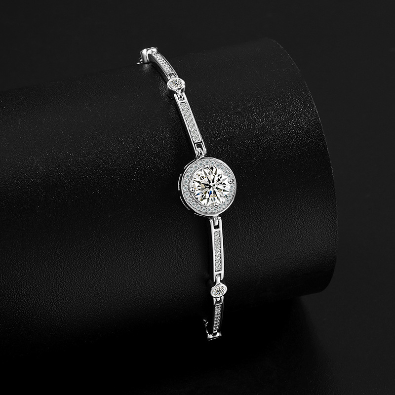 S925 sterling silver bracelet, one-carat Mosan luxury round bag bracelet, live-streaming same style, Korean version, high-end and light luxury details Picture