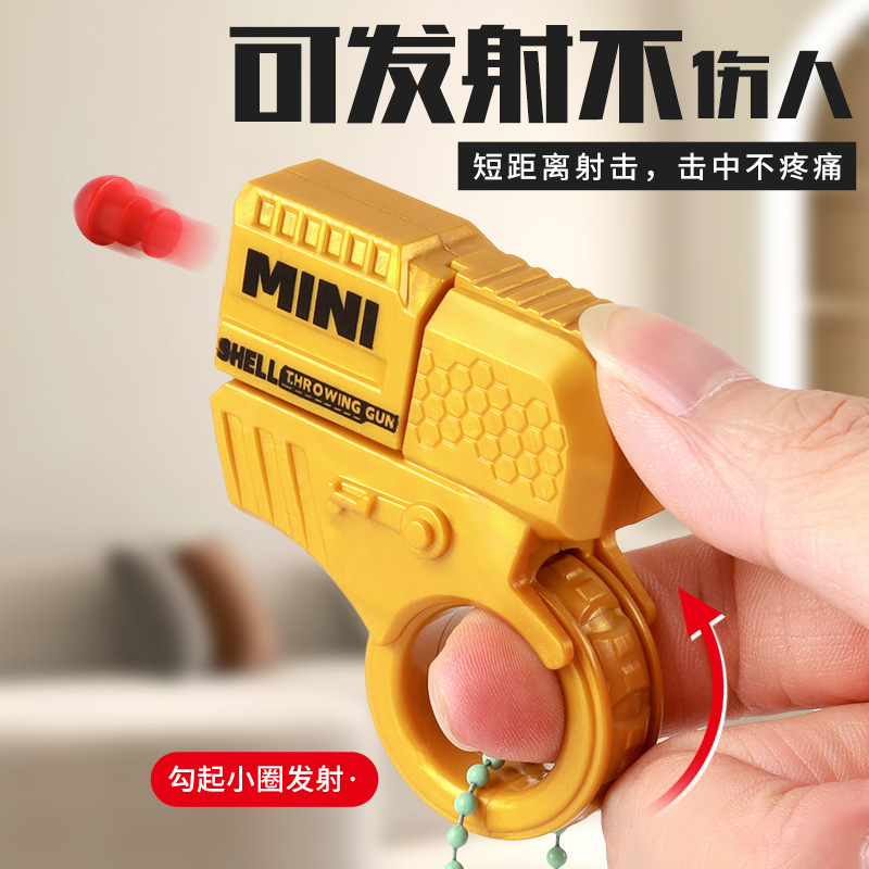 Factory wholesale cross-border best-selling mini finger stress-relieving ring rotating gun, cool and capable of firing shell-throwing toys for boys details Picture