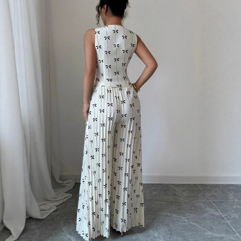 Cross-border printed waistcoat top, folded long pants set details Picture