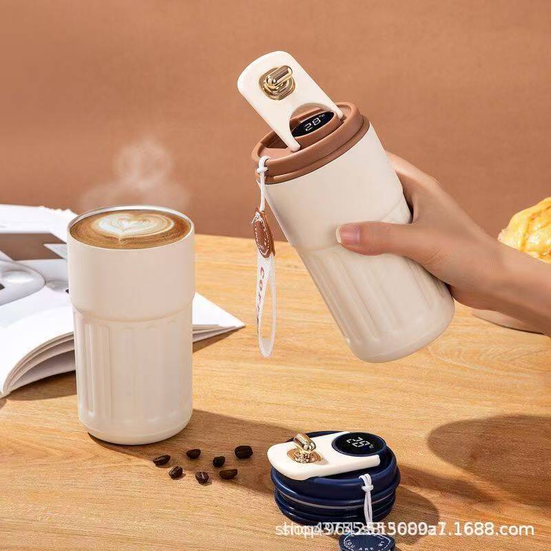 Wholesale of high-quality 304 stainless steel coffee cups with intelligent temperature measurement and insulation, portable car travel gift cups details Picture