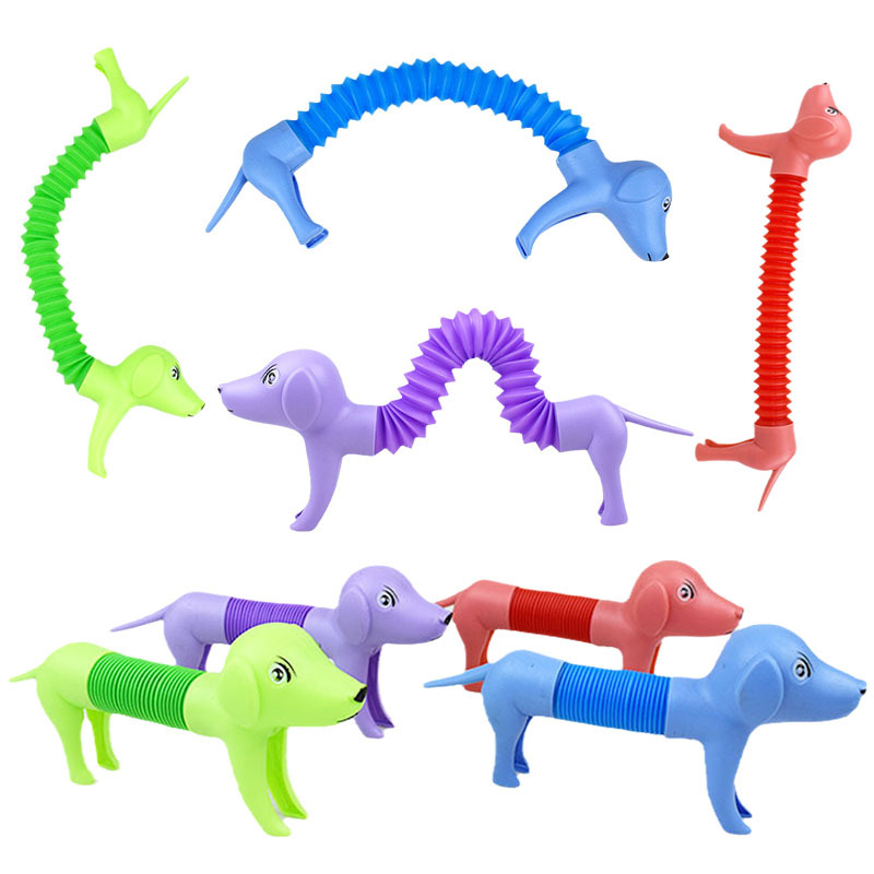 Novel light-emitting telescopic tube alien dog shark dolphin telescopic pull robot stress relief toy Specification image