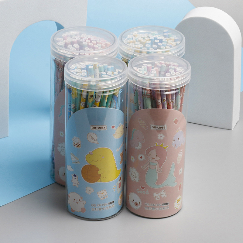 Wholesale of 100 barrel-packed gel pen refills with cartoon color printed rods and 0.5mm black refills full figure