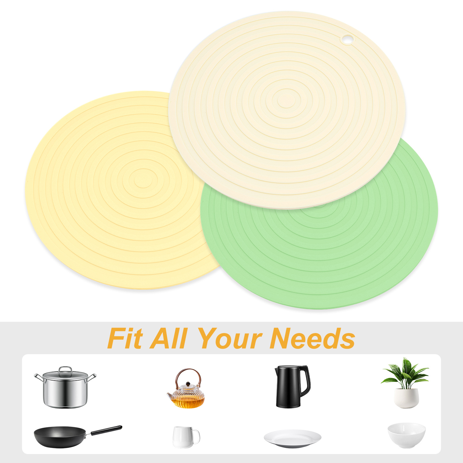 Silicone round threaded pad, food-grade silicone heat insulation pad, large 24CM heat-resistant table pad, placemat pad, clay pot pad details Picture