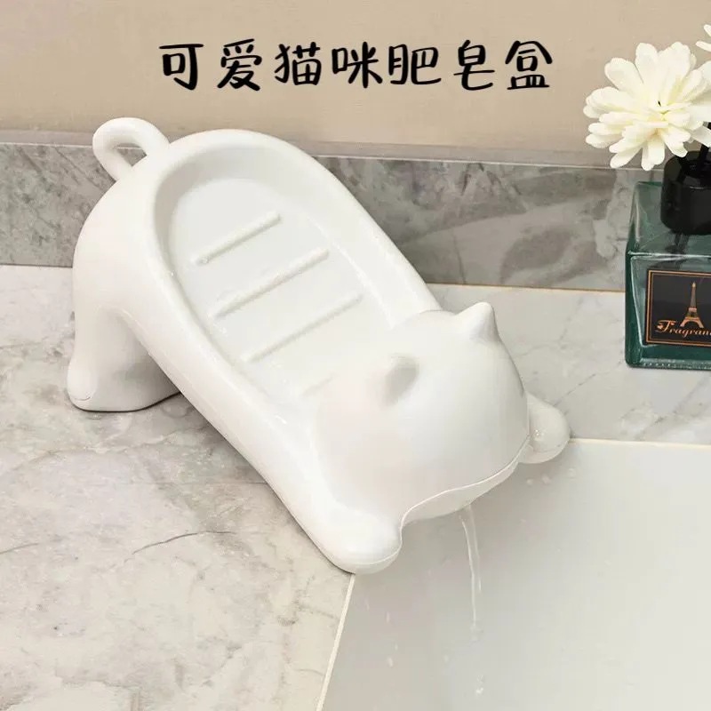 卡通猫咪塑料沥水肥皂盒创意可爱浴室置物架香皂盒洗手台卫生间