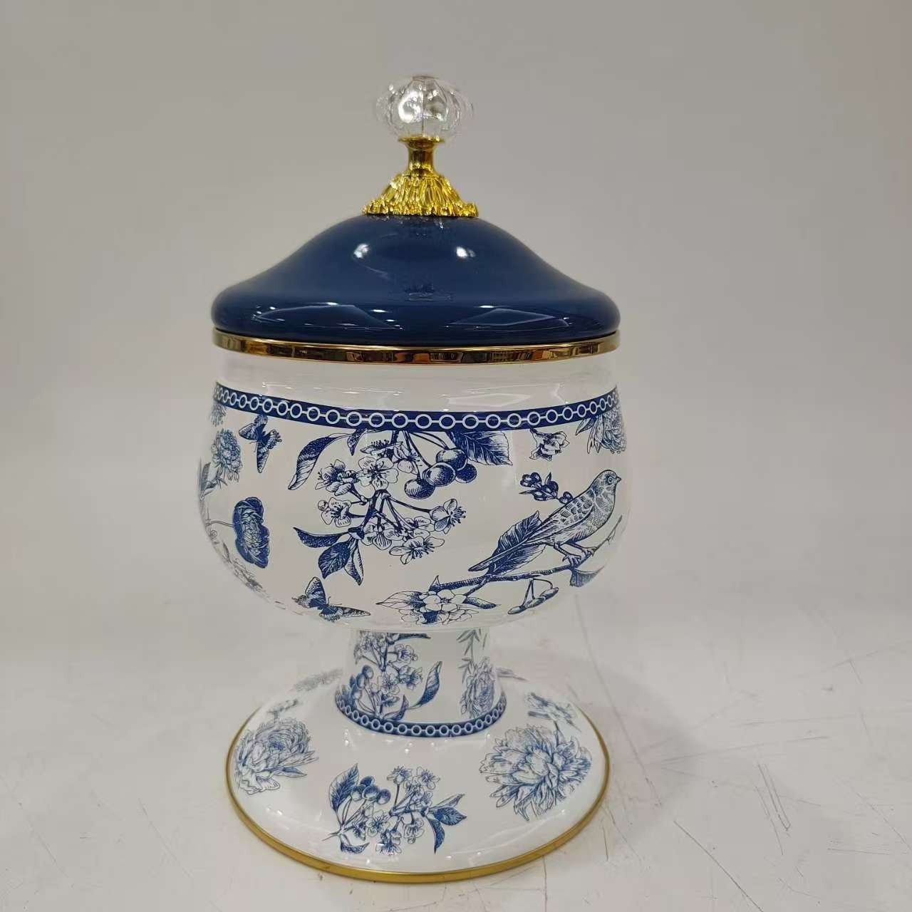 2025新款青鸟花20-22-24CM搪瓷金色包边搪瓷烧锅三件套五件套家用细节图