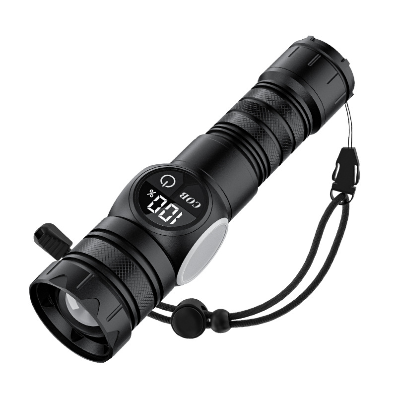 跨境新款多功能户外手电筒强光爆亮家用超亮便携远射数显充电手电