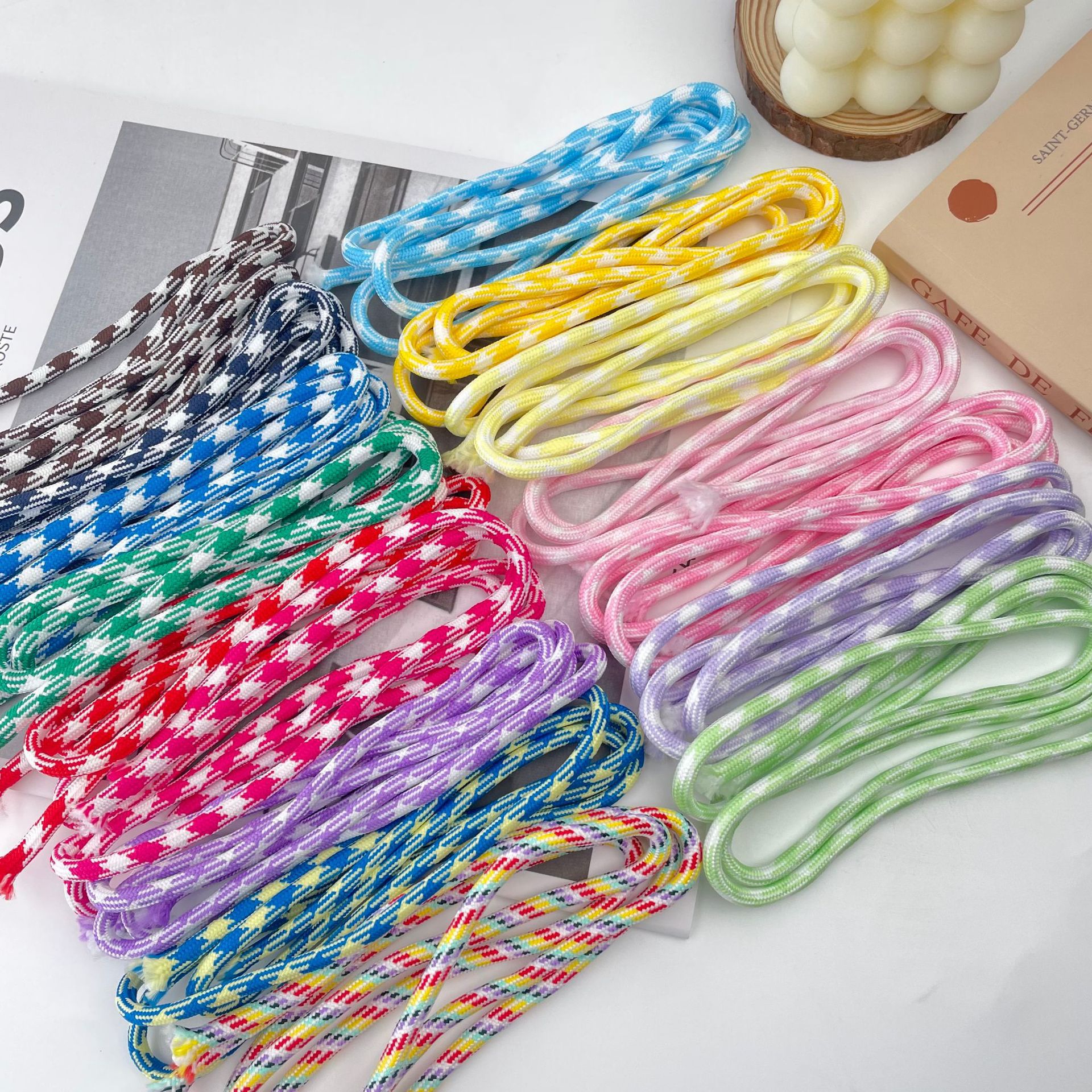 Wholesale and in-stock 5mm grid color DIY low-elasticity wire hand-woven rope mobile phone lanyards semi-finished products