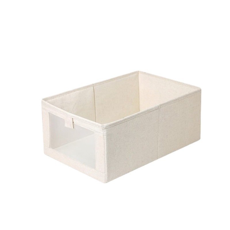 Cotton and linen clothes storage box with viewing window, clothes storage bag, foldable clothes and underwear storage and organization box, storage box Item Picture