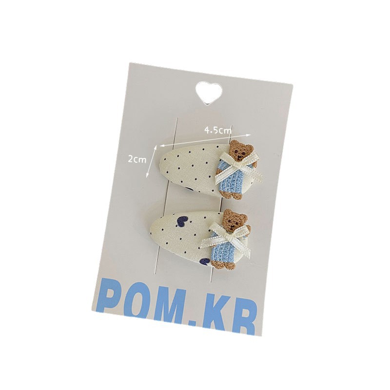 New Korean-style cartoon bear fabric hair clips for children, cute side-cut bangs clips, baby bye-bye clips Item Picture