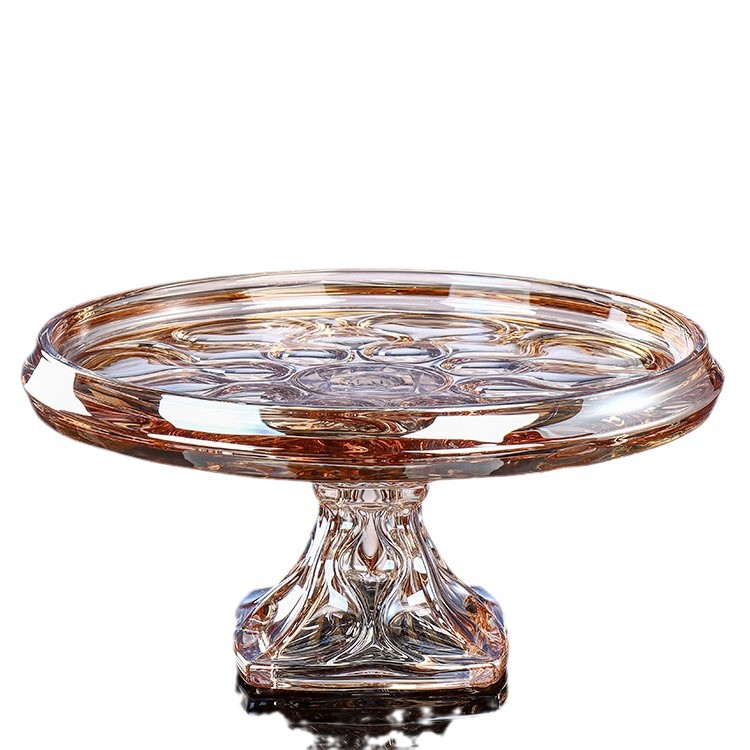 Czech imported amber crystal fruit platter with base, Nordic-style living room reception fruit basin, home decoration art Item Picture