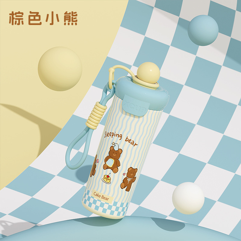 New 316 stainless steel insulated cup, high appearance level, girls' hand-held rope float ball, cute cartoon straw water cup details Picture