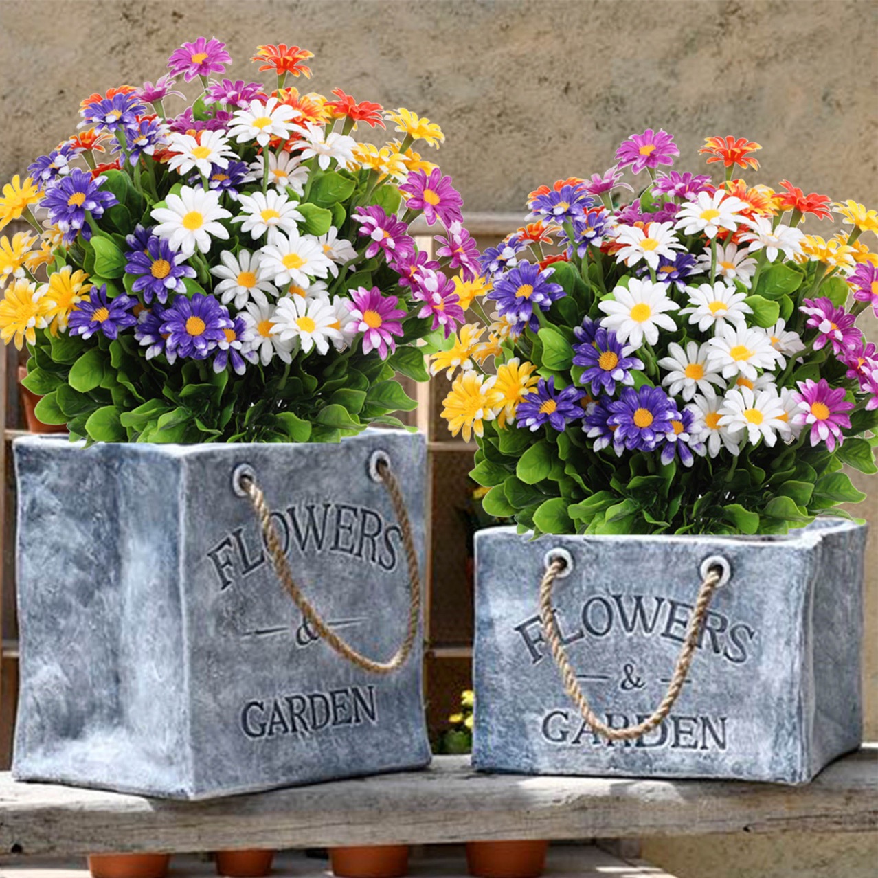 新款仿真洋甘菊小把雏菊仿真花束塑料花户外阳台客厅摆设餐桌摆花产品图