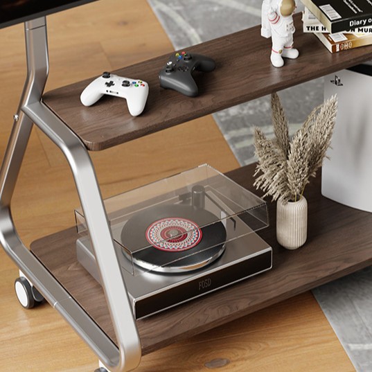 Wholesale of universal TV mobile stands, cold-rolled steel wood grain TV stands, artistic stands for living rooms and bedrooms, and trolleys Application Scenario