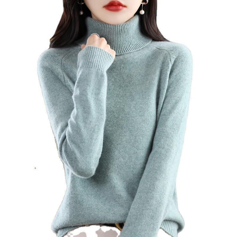 跨境2025秋冬新款女士宽松大码加厚针织衫长袖毛衣打底衫上衣女冬白底实物图