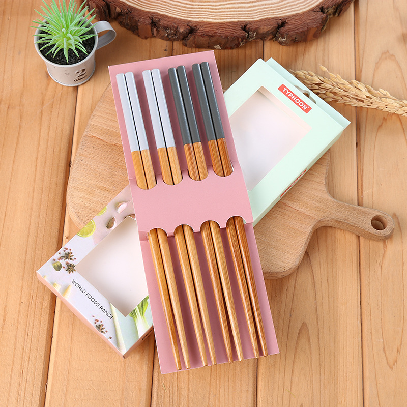 半截色漆筷礼盒装竹制筷子日式楠竹餐具地摊货源小额批发印logo产品图