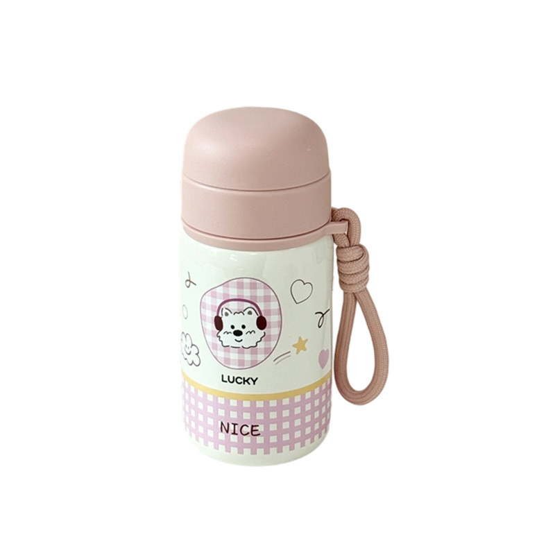 310ml可爱卡通小容量保温水杯办公室户外便携提绳保温杯女高颜值白底实物图