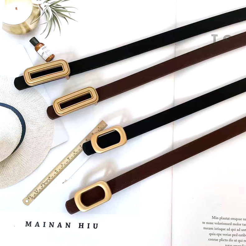 Retro thin belt ladies' narrow-fitting jeans, versatile small belt decoration, simple summer brown belt in stock