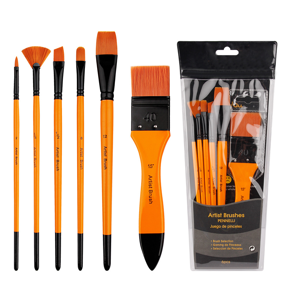 Xinbowen Watercolor Pen 6-piece brush set Mixed head Wooden art student Special acrylic paint painting brush wholesale Item Picture