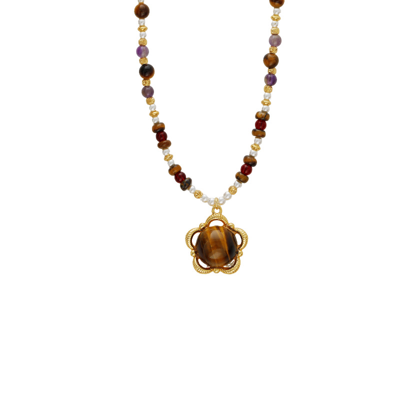 Hyacinth Maillard style tiger's eye pendant necklace for women, fashionable, light luxury and niche design sense collarbone chain, neck chain and sweater chain Item Picture