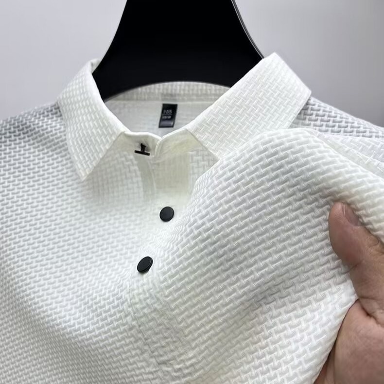 Ice silk T-shirt men's summer business high-end solid color cheap top, mesh fabric short-sleeved shirt cross-border wholesale details Picture