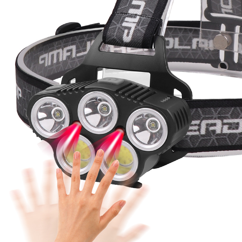Cross-border XPE+COB headlamp Type-c charging headlamp Portable 5LED sensor headlamp red light sensor headlamp Specification image