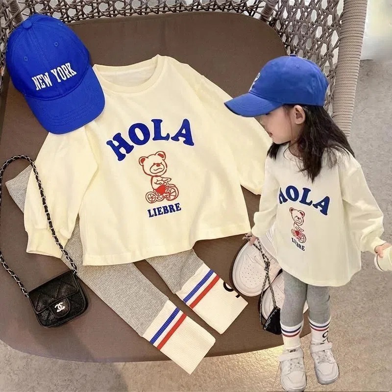 2025 New Style Girls' Set, Spring and Autumn Baby Stylish Cotton Soft Clothes, Children's fashionable Casual T-shirt Two-piece set. Specification image