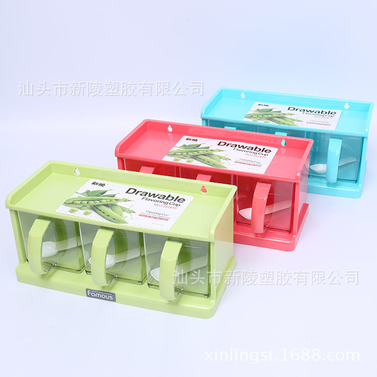 Z万福R997 厨房炫彩3件套调味罐3格分格式方形调味罐套装产品图
