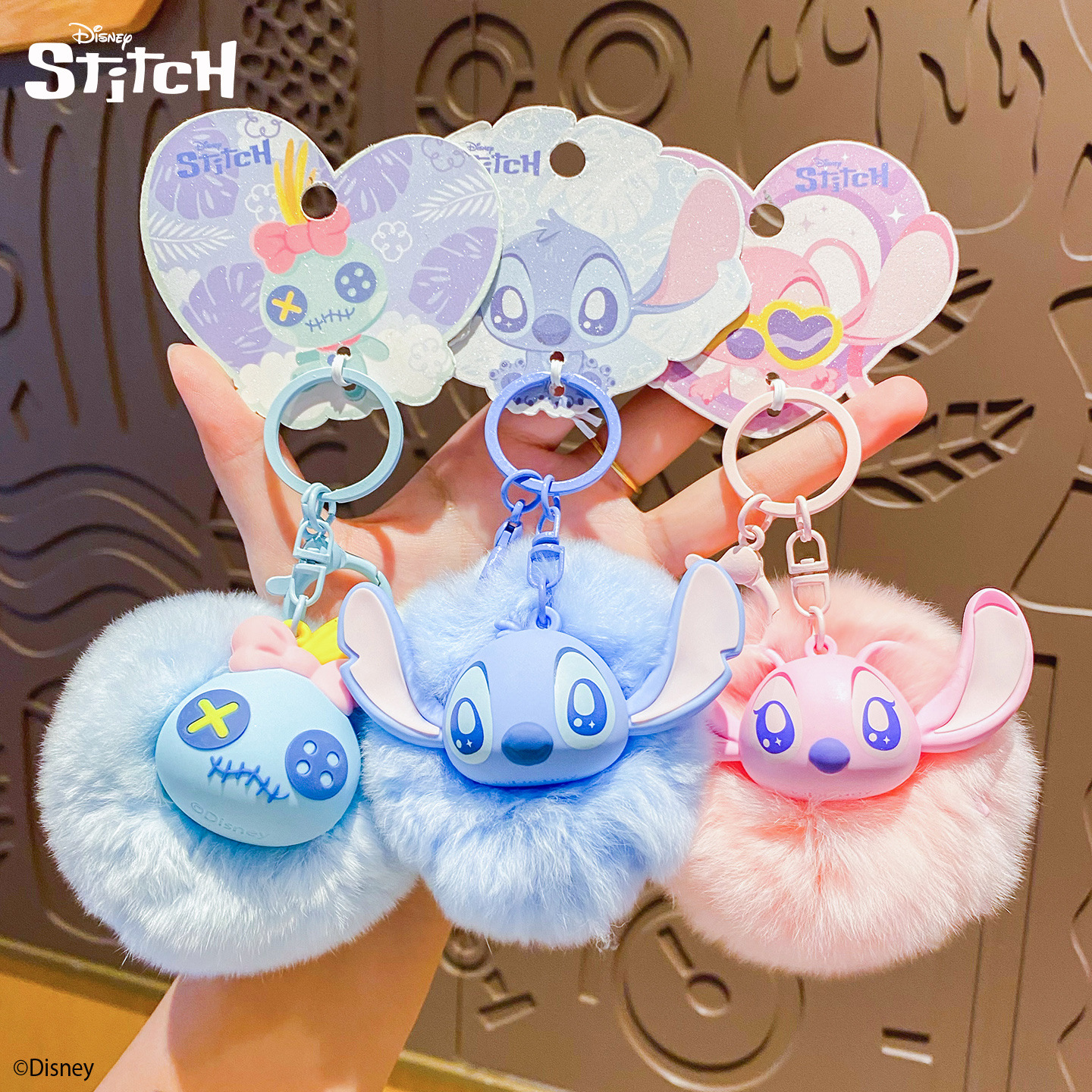 百茂正版史迪奇系列钥匙扣毛绒挂件可爱安琪公仔玩偶毛球包包挂饰