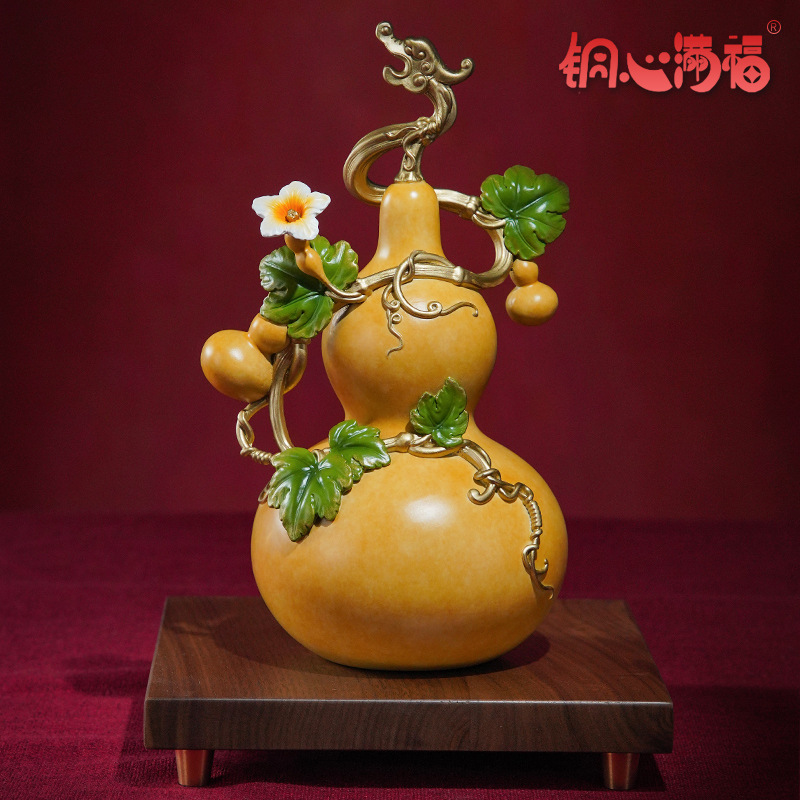 厂家直销铜摆件《福禄满堂》客厅桌面铜葫芦摆件家居装饰节日礼物