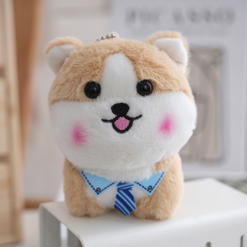 Cute blue tie Shiba Inu plush toy, cartoon tie, Shiba Inu dog figurine, keychain, baby pendant details Picture