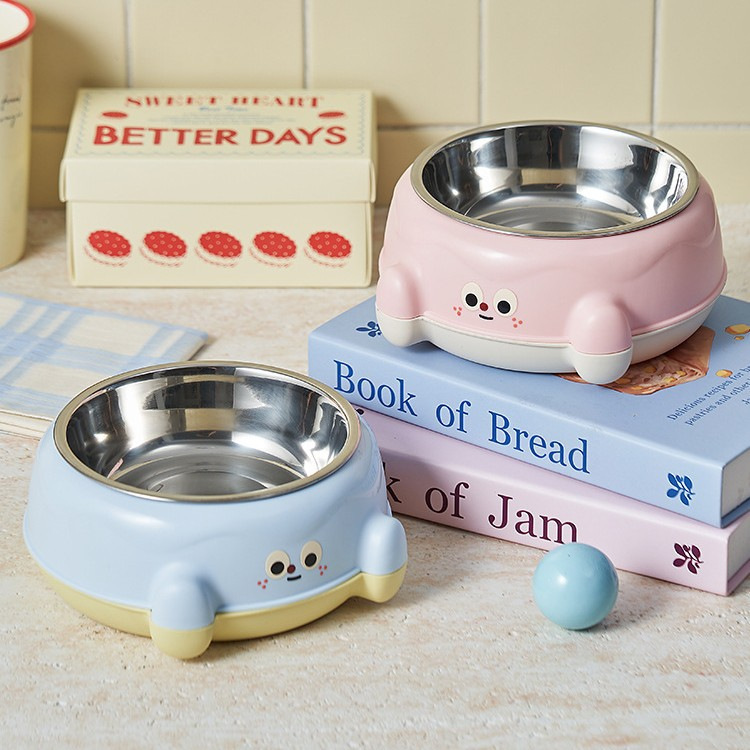 Factory pet bowl, stainless steel cat slanted neck guard drinking bowl, high-legged single bowl cat bowl, anti-slip and anti-tipping tableware details Picture
